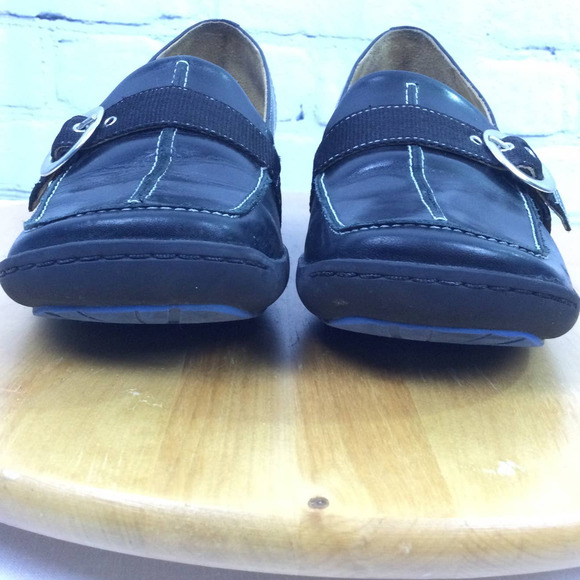 Indigo Women's Leather White Stitch Square Toe Buckle Slip On Wedge Loafer 7M - Picture 7 of 16